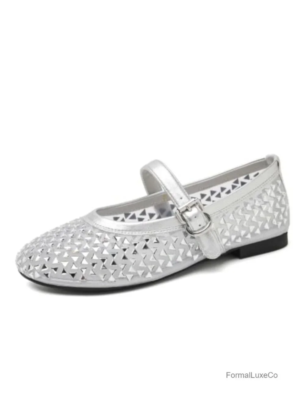 Rhinestone Mary Jane Flats, Sparkly Ballet Shoes, Round Toe Flat Shoes with